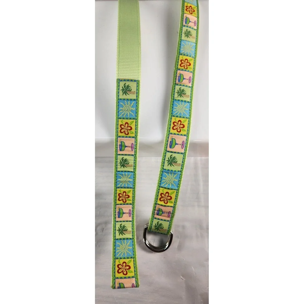 New! Women's Douglas Paquette Size L Tropical Fabric On Canvas D-Ring Belt Beach